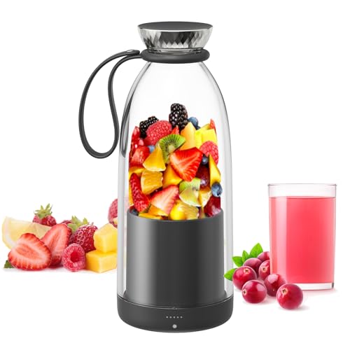 Asa Vea Mini Blender for Smoothies and Milkshakes, Portable Blender, Rechargeable, Personal Size Blender with Quota Outer Travel Lid with 6 Blades, 17 oz for Outdoors, Camping (Black-550ml)