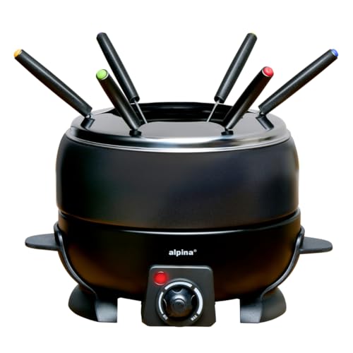 alpina Appareil á Fondue électrique 800W – Caquelon de 2L pour 6 Personnes - Convient pour Fondue au Fromage et Chocolat – Incl. Fourchettes à Fondue – Température Réglable – Acier Inoxydable