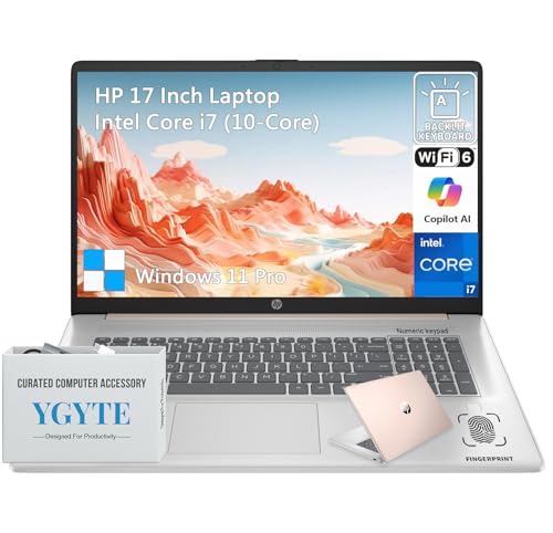 HP 2025 17 Inch Touchscreen Laptop Computer, 17.3 HD+ Touch Screen Business Laptop PC, Intel Core i7, 64GB RAM 2TB SSD, Windows 11 Pro, Backlit 10 Key Number Pad, Fingerprint, Rose Gold