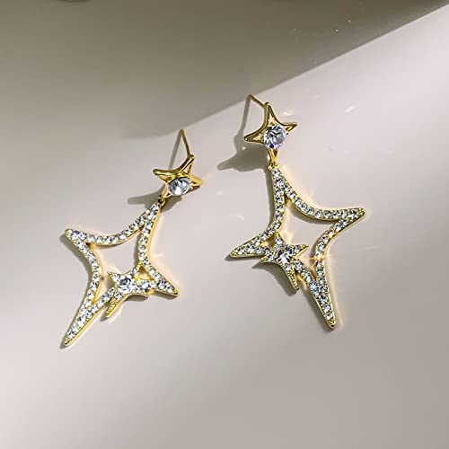 Roshar·m Star Earrings Dangle For Women- 14K 925 Sterling Silver Zirconia Earrings, Trendy And Statement Gold Drop Earrings For Women #TOP6