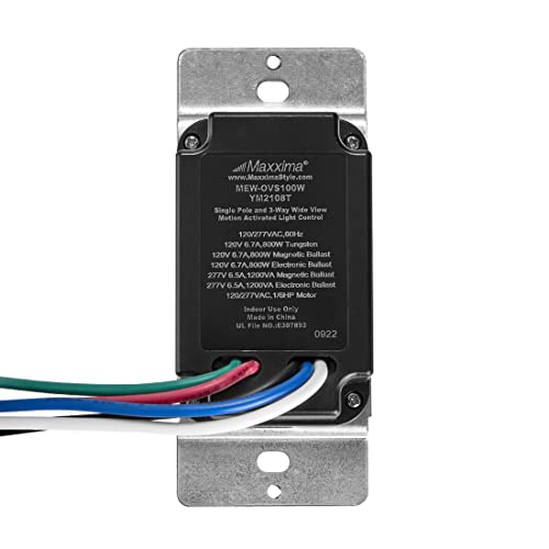 Maxxima Occupancy Vacancy Motion Sensor PIR Wall Switch, 3-Way or Single Pole Wall Plate Included, Commercial or Residential, 120-277V