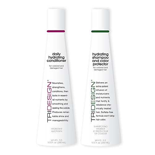 TRI Design Hydrating Shampoo & Conditioner Set - Sulfate Free Shampoo & Conditioner for Dry & Damaged Hair - Protect, Repair, and Moisturize Curly, Straight, Wavy, and Color-Treated Hair - 10.5 Ounce