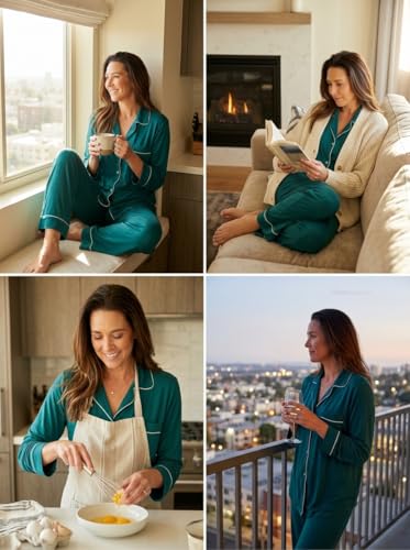 Image of Pjmlifecoco Pajamas Set Long Sleeve Womens Button Down Sleepwear Two Piece Nightwear Soft Pj Lounge Sets S-XXL