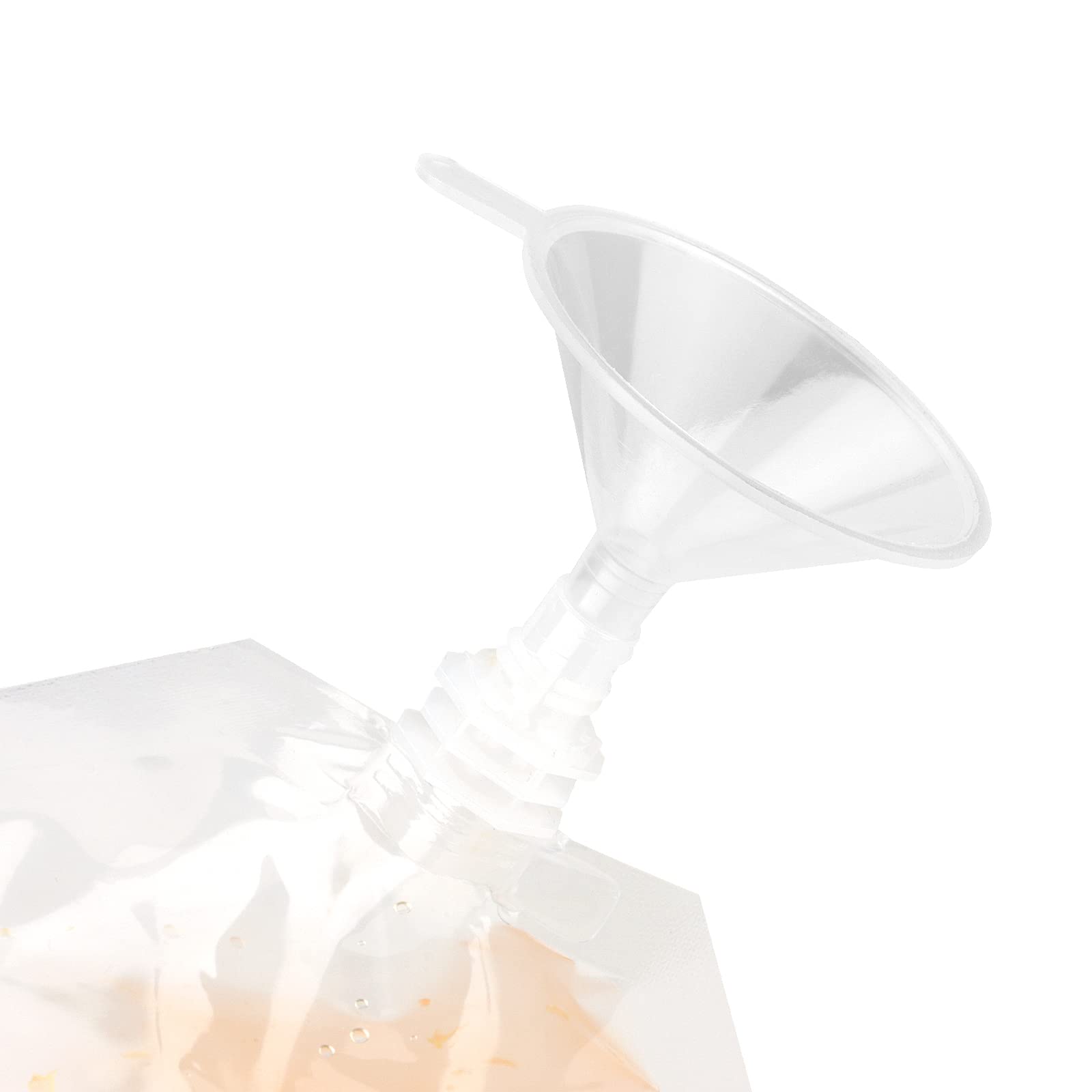HAKZEON 50 bolsas de bebidas de 350 ml para festivales, bolsa de licor reutilizable transparente, frasco de bebidas con boquilla y embudo, bolsa de pie de mano para viajes bebidas a prueba de fugas