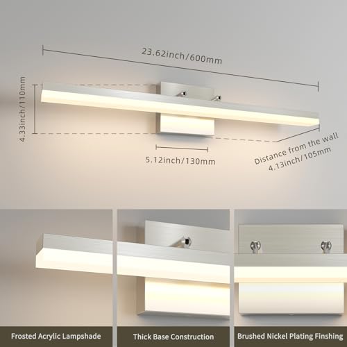 Image of Brushed Nickel Vanity Light for Bathroom - 5CCT Dimmable, Adjustable Angle, 23.62-inch Long 16W LED Bar Light Fixture Over Mirror - Modern Wall Lighting