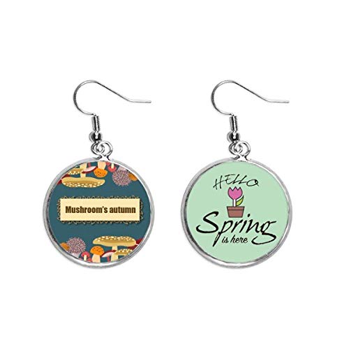 Pendientes de primavera con ilustración de hongo azul loco colgante de resina
