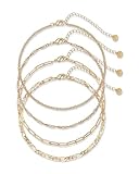 PAVOI 14K Yellow Gold Plated Chain Anklet Set - Lightweight 4-Pack Gold Anklets for Women - Trendy Summer Four Ankle Bracelets for Women - Fashion Rope, Figaro, Beaded Satellite, Paperclip Chain Jewelry