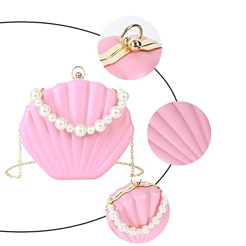Women Seashell Evening Bag Purse Mermaid Chain Strap Clutch Handbag Shoulder Bag Nude Pink One Size #TOP3