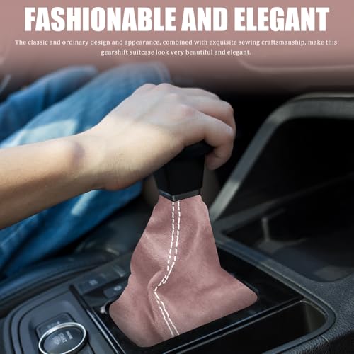 HABNVUON Car Shift Boot Cover, Stick Shift Cover, Suede Leather Manual/Automatic Shifter Boot Dust Sleeve, Car Accessories Vehicle Transmission Lever Protector Fit for Sedan Truck (Pink/White)