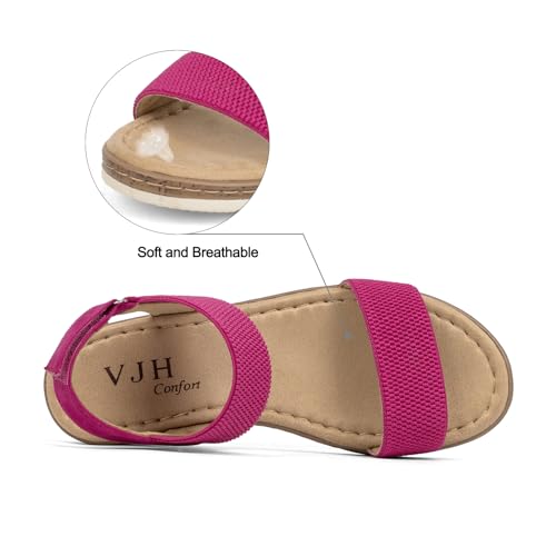 Image of VJH confort Women's Flat Sandals Open Toe Elastic Ankle Strap Slip on Comfy Low Wedge Sandals