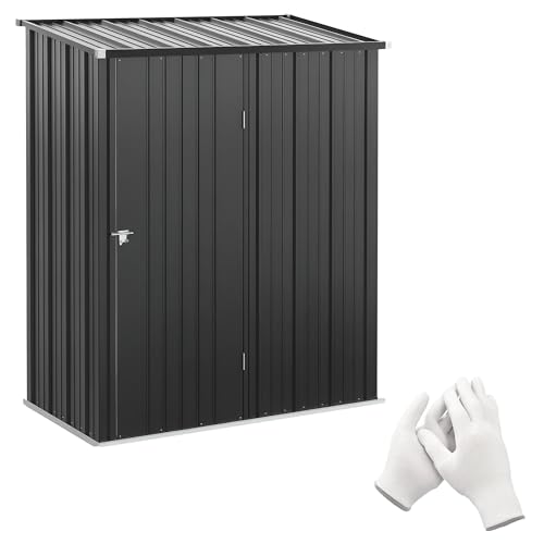 Outsunny Cobertizo de Jardín Exterior 1,34 m² 161,5x94,5x196 cm Caseta de Jardín Exterior Metálica con 1 Puerta y Cerradura para Almacenamiento de Herramientas para Patio Terraza Negro Carbón