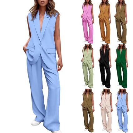 Arianna Elegant Two Piece Set for Women Linen Suit Vest and Wide Leg Pants Outfits Sleeveless Suit Vest Casual Blazer Sets3