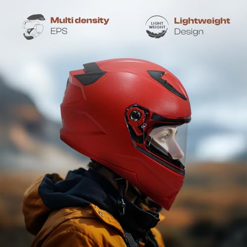 Image of STUDDS Raider Street ISI Certified Full Face Helmet for Men and Women with Clear Visor (Red - L)