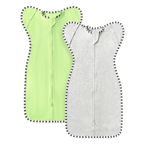 Image of Transition Swaddle, 2 Pack 100% Cotton Baby Sleep Sack | 2-Way Zipper Infant Arm Up Swaddle for Newborn Baby Boy Girl