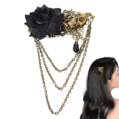 Steampunk - Fermaglio per capelli a forma di teschio rosa con teschio rosa gotico, per serate e appuntamenti, per serate e feste