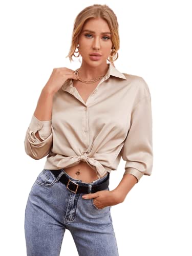 Image of Bowrain Satin Silk Fabric Spread Collar Full Sleeve Top Shirt for Women and Girl