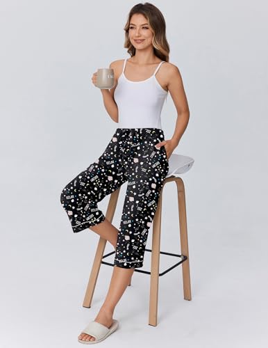 Image of Ekouaer Womens Pajamas Pants Capri Pj Bottoms with Pockets Sleep Pants | Comfy Drawstring Printed Soft Lounge Pants for Home, Daliy Wear