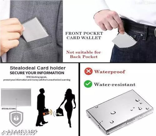Image of QUAKELCredit Card Holder Protector Stainless Steel Credit Card Wallet Slim Metal Credit Card Case for Women or Men (Mat-Silve)