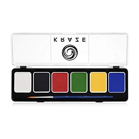 Kraze FX Fundamentals Professional 6 Color Primary Face Paint Palette (6 gm) with Brush - Water Activated, Hypoallergenic, Safe, Non-Toxic Face Painting Kit for Sensitive Skin, Kids & Adults Cover