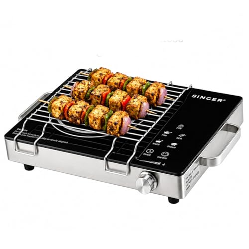 Image of SINGER Infrared Venus Pro 2200W Induction Cooktop | Glass Top | Touch Control | 4 Preset Modes | Zero Flame Cooking | 3-Hour Timer | Suitable for All Utensils | Grill Set Included - Black