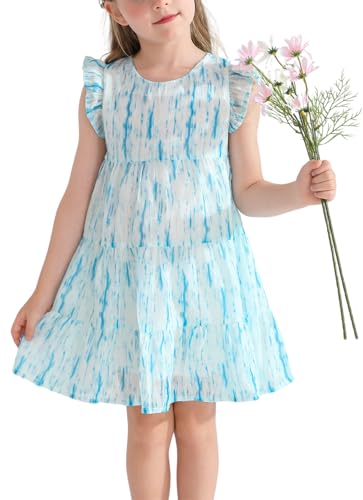 Little Girls Ruffle Sleeveless Fluffy Dresses Crewneck A Line Tiered Swing Pleated Tutu Dress for Kids Casual Party