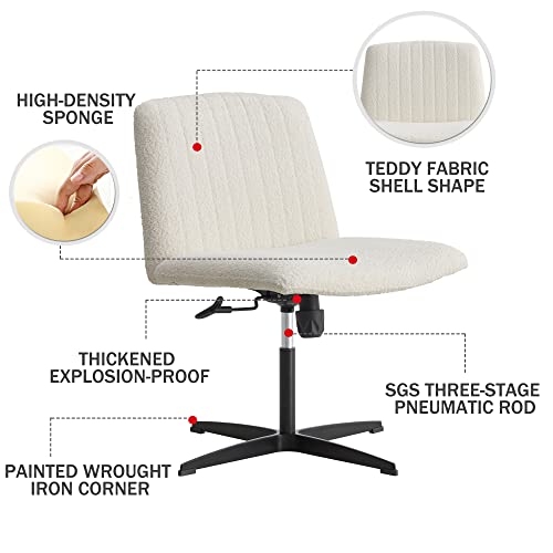 Henf Faux Fur Padded Desk Chair, Armless Wide Swivel Home Office Desk Chair No Wheels, 120°Rocking Mid Back Ergonomic Computer Task Vanity Chairs For Office, Makeup Dressing Room, Bed Room #TOP4