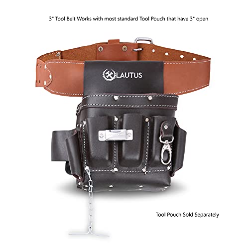 Image of LAUTUS 3-Inch Tapered Work Belt in Heavy Oiled Tanned Leather| 32-Inch to 46-Inch | Brown|