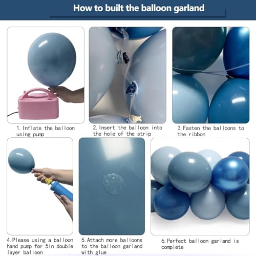 Image of Dusty Blue Balloon Arch Double Stuffed Light Dark Blue Balloons Different Size Blueberry Balloon Garland Kit for Baby Shower Birthday Wedding Bridal Graduation Party Decorations
