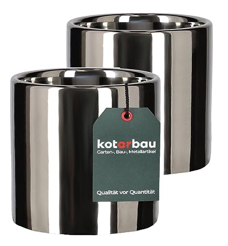 KOTARBAU® 2er Set Glänzend Blumentopf ⌀ 80 mm Zylinder Pflanztopf aus Keramik dekorativer Übertopf Silber Pflanzkübel Blumenkübel für Zimmerpflanzen Gartentopf