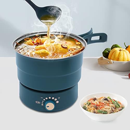 ONENUSYON Multifunctional Folding Hot Pot with Foldable Handles travel Portable Split Fondue Pot Dormitory Heating Non-stick Frying Pan for Pasta, Oatmeal, Soup, Steak with Power Adjustment