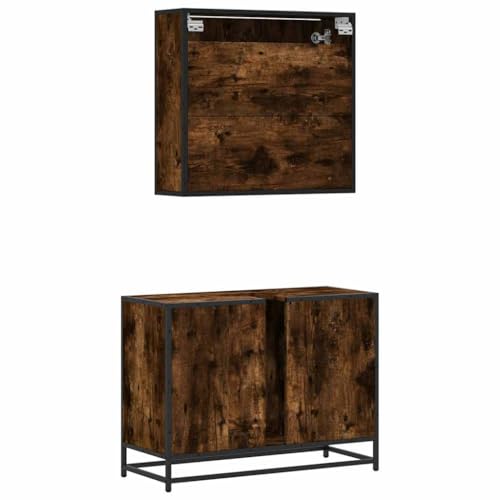 Set de muebles de baño de 2 piezas en madera contrachapada color roble ahumado 6