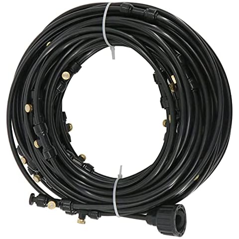 Finderomend Misting Cooling System,75FT (23M) Misting Line +28 Upgrade Brass Mist Nozzles + a Brass Adapter(3/4") Outdoor Patio Misting System for Patio Garden Fan Trampoline Greenhouse Irrigation Cover