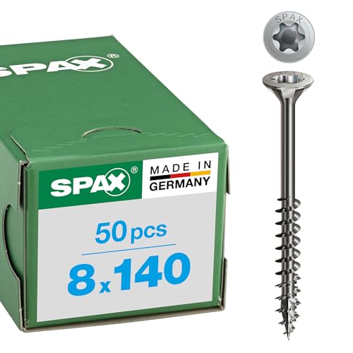 Lot de 50 vis en acier inoxydable, 8 x 140 mm, filetage partiel, tête fraisée, T-Star plus T40, 4CUT, acier inoxydable A2-0197000801405