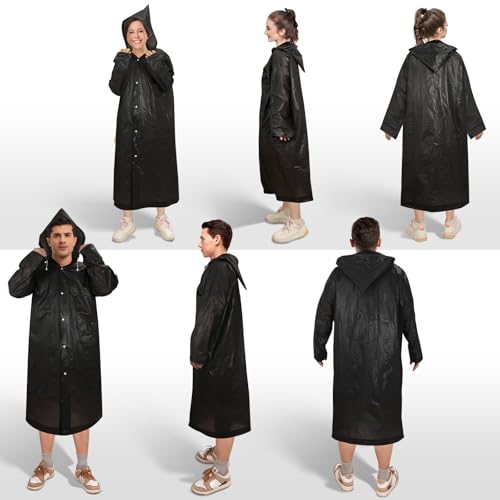 Image of Rain Ponchos for Adults Reusable (2 Pack), Waterproof EVA Raincoats with Hood & Drawstring for Women & Men
