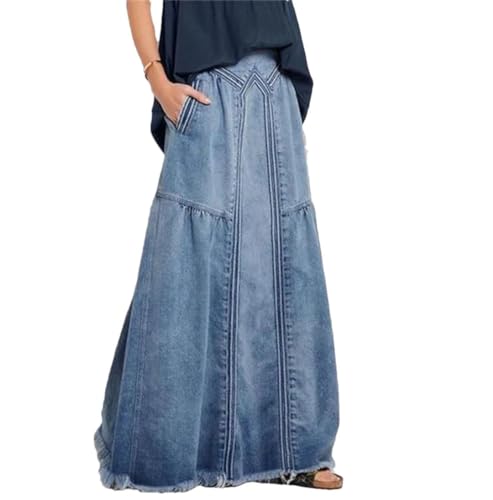 Women Loose Summer Boho Long Jean Skirt Solid Color A-LINE Denim Maxi Skirts