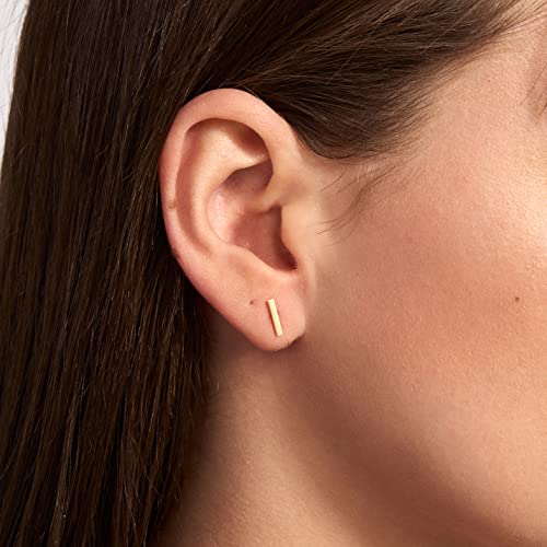 14K Yellow Gold Mini Bar Stud Earrings | 14K Solid Gold Simple Bar Stud Earrings For Women | Delicate Stud Earrings For Women | Dainty Gold Jewelry | Gift For Birthday #TOP1