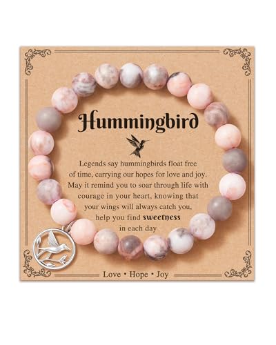Hummingbird Gifts for Women, Natural Stone Bracelets with Quote Card