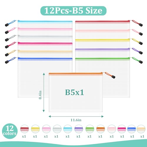Image of 12pcs Mesh Zipper Pouch Bags, B5 Zipper Pouch, Mesh Bags with Zipper, Plastic Zipper Pouches, 12 Colors Zipper Pouches for Organizing, Board Game Storage, Travel, School Office Organize
