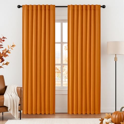 Image of ANRODUO Orange Back Tab Blackout Curtains 54 Inch Long 2 Panels | Rod Pocket,Thermal Insulated Room Darkening Light Blocking Curtains for Living Room Bedroom Privacy,W42xL54