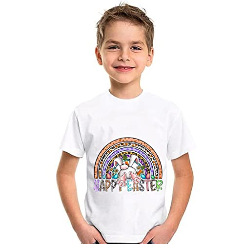 Toddler Boy Easter Basket Toddler Boys Girls Short Sleeve Easter Cartoon 𝚁abbit Printed Kids Tops T Shirt2