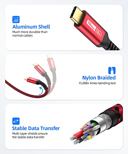 Sunguy 10Gbps Usb C 3.1 Gen 2 Cable, 1.5Ft Usb A To C Nylon Braided 3A Fast Charging & Data Transfer Android Auto Type C Cable Compatible With Galaxy S21 S20 S10 S10E Note 20, Pixel 6 5 (Red) #TOP7