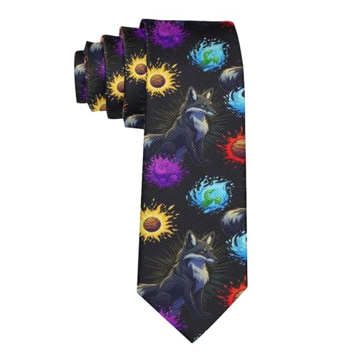WUXEKZO Mens Fashionable Colorful Anime Nine Tailed Fox Art Necktie, Easy to Tie Skinny Paisley Necktie for Wedding Holiday, Suit Outfit