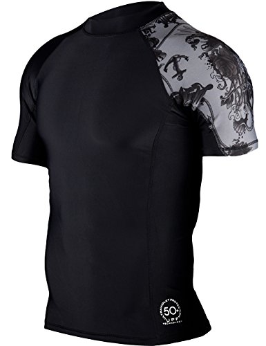HUGE SPORTS Men's Splice UV Sun Protection UPF 50+ Crew Neck Skins Rash Guard Short Sleeves