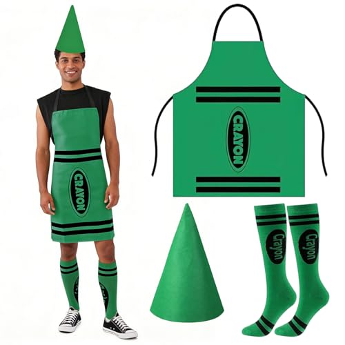 MR BAEQ 3 Pcs Crayon Costume Adult Crayon Costume Apron Crayons Outfit for Adults for World Book Day Themed Parties Halloween Fancy Dress Green