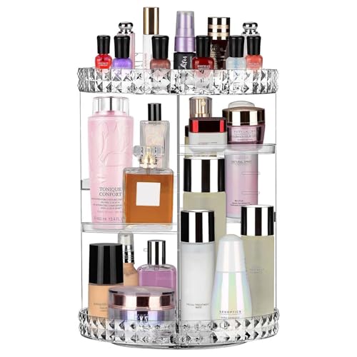 Image of JessLab Makeup Organizer, 360 Degree Rotating Adjustable Cosmetic Organizer Makeup Storage Carousel Brush Lipstick Holder for Bathroom Vanity, Multi-Function and Large Capacity, Diamond Pattern