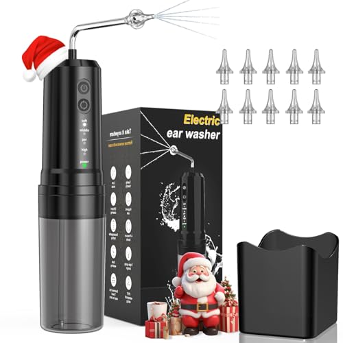 Ear Wax Removal Kit Electric, Rechargeable & Easy-to-Use Ear Cleaner with Water Powered Flushing System for Gentle Earwax Removal for Adults and Kids with 4 Pressure Modes & 10 Replaceable Tips Black