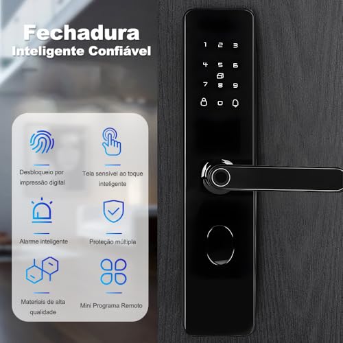 Zenkon Fechadura Eletronica com Touch Screen, Fechadura Inteligente, Fechadura Digital Biometria por Impressão Digital, Maçaneta Eletronica com Cilindro de Fechadura, Senha Numérica - Imagem 2