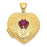 JewelryWeb 14ct Solid Gold Polished Lab Created Ruby July 18mm Love Heart Locket Locket Necklace for Women