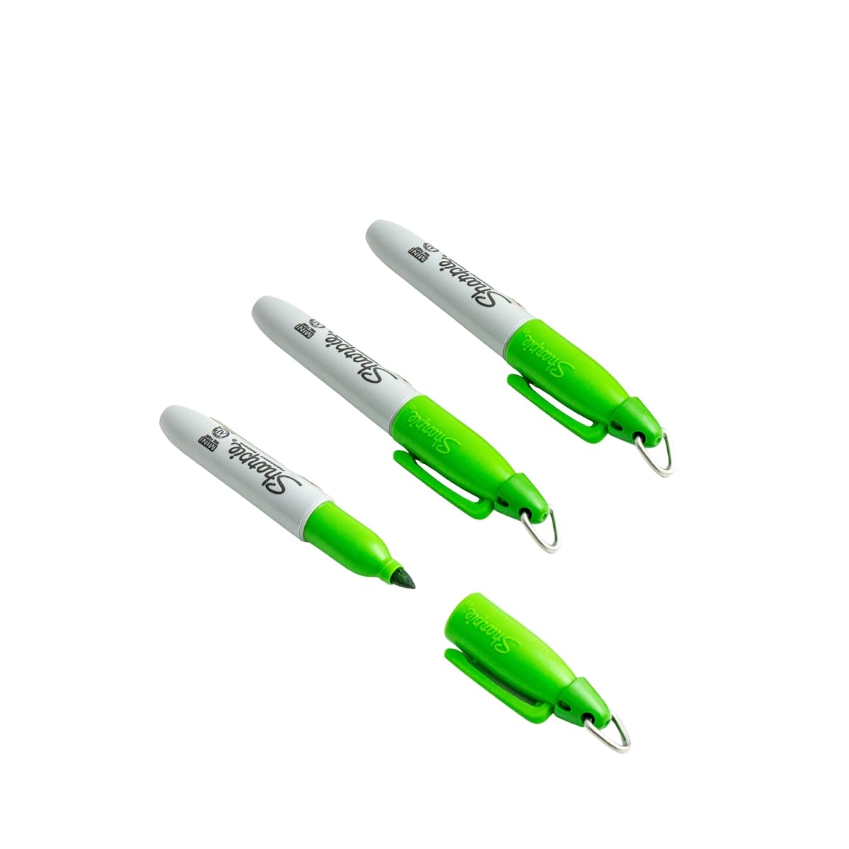 Sharpie 3x Mini Permanent Markers | Fine Point | Pocket-Sized with Key Ring | Light Emerald Green Ink - Loosely packed in a plastic bag