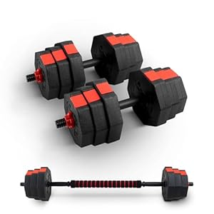 Kayman Adjustable Dumbbell Set – 20kg Total Weight with Non-Rolling Design, Adjustable Weights & Comfortable Grip – Training Equipment for Versatile Workouts at Home & Gym – Unisex (Black & Red)